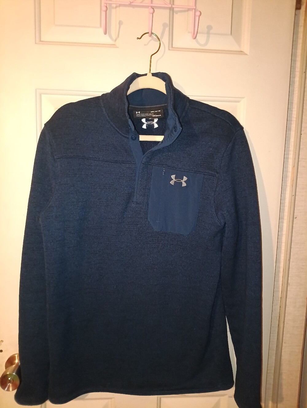 Under Armour Men's Dark Blue Quarter-Zip Pullover Hoodie Medium Coupe Coldgear ❄